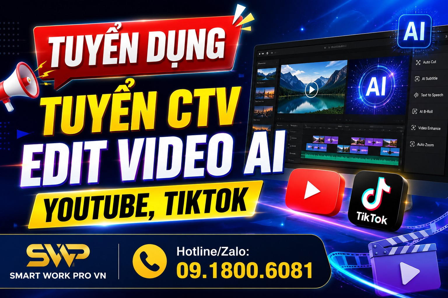 [TUYỂN DỤNG] CTV EDIT VIDEO AI (YOUTUBE, TIKTOK) – LÀM VIỆC ONLINE